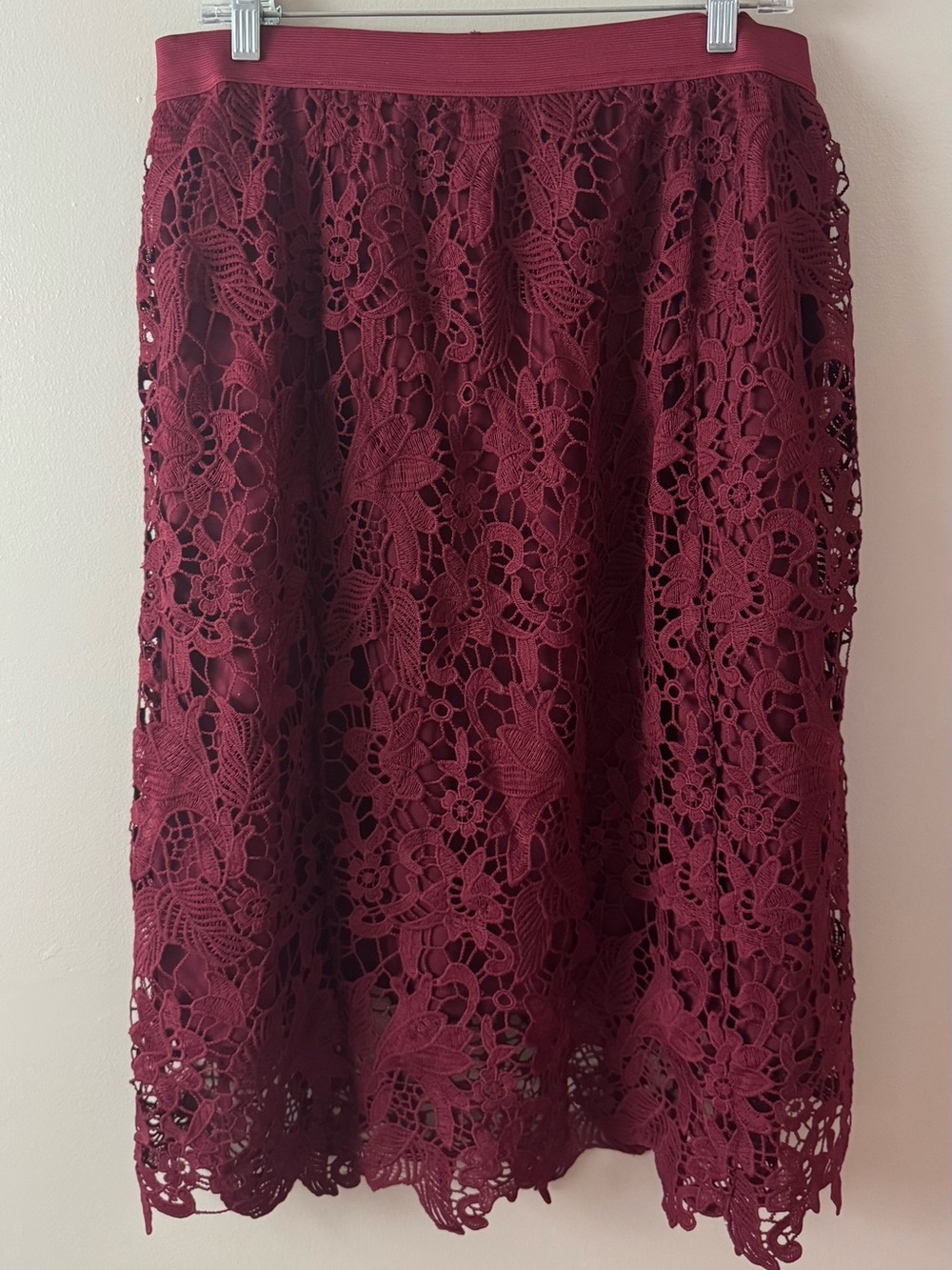 Blair Burgundy Floral Lace Midi Skirt Large Coquette Minimalist Cottagecore
